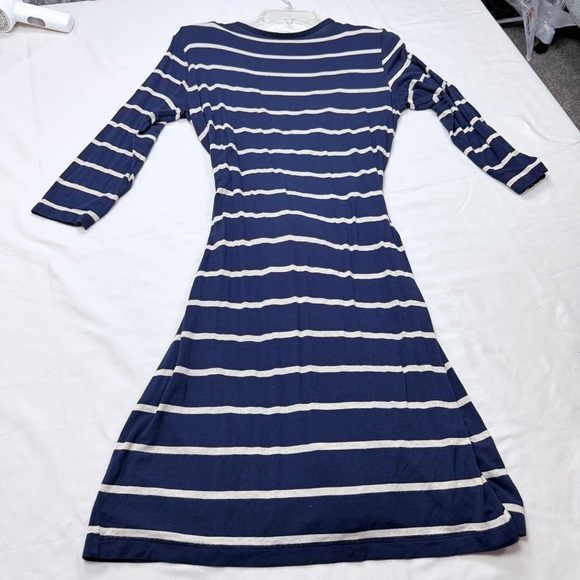 Calvin Klein Navy and White Striped Long Sleeve Wrap Dress - Picture 2 of 8